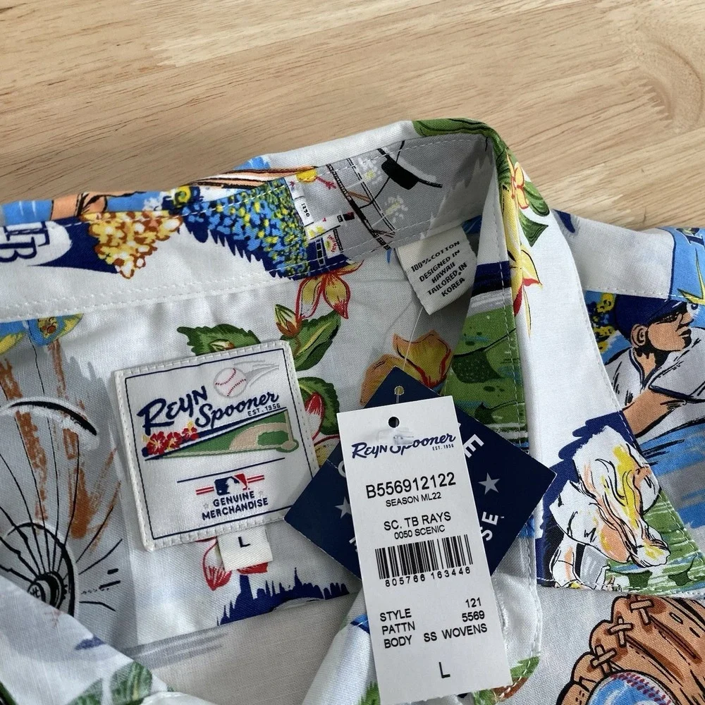 Reyn Spooner Shirt Men's Large Button Up Tampa Bay Rays Baseball MLB Camp NWT - Picture 9 of 14